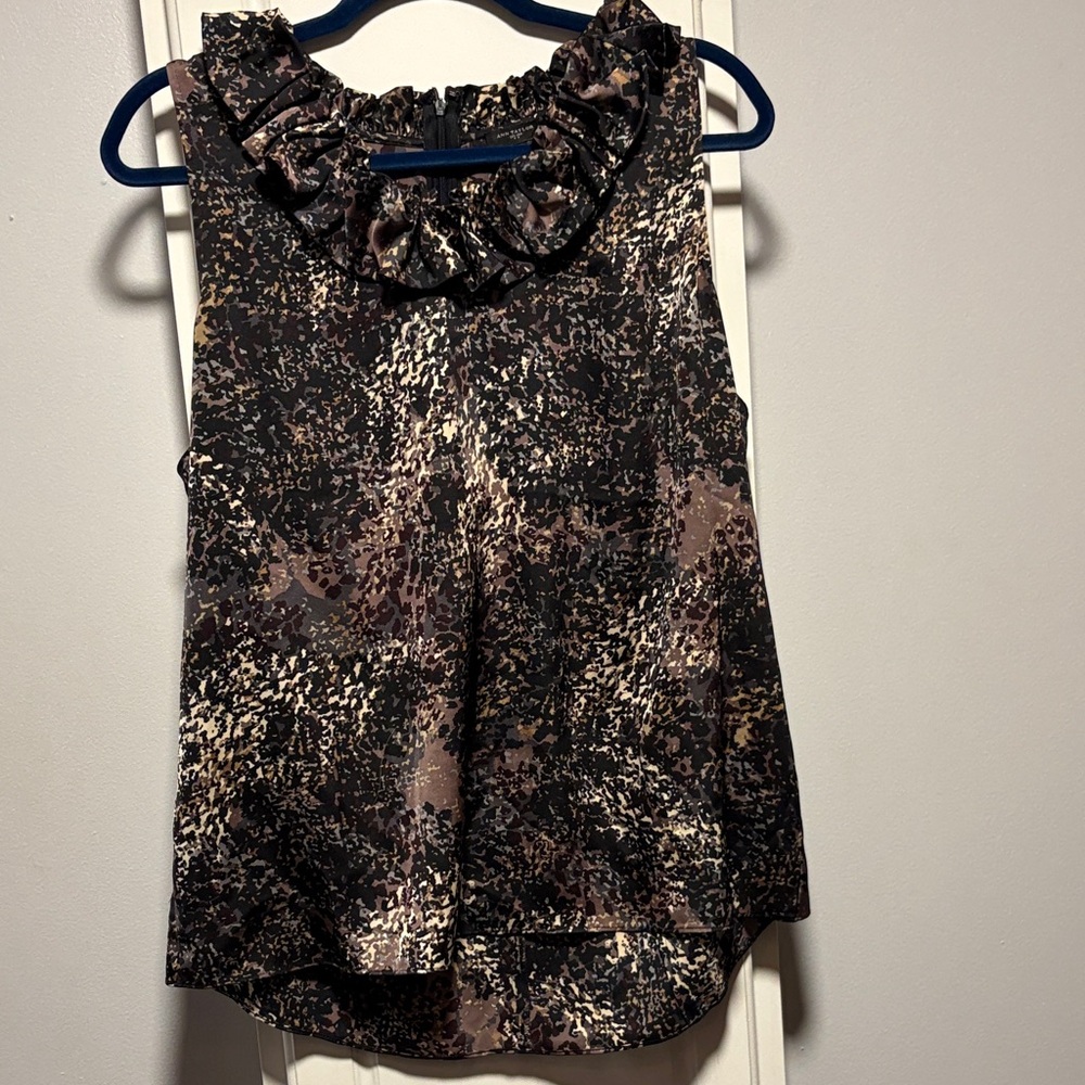 Ann Taylor Sleeveless Ruffled Blouse - Black and Brown